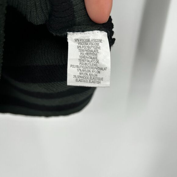 MINNIE ROSE Green Black Striped Ribbed Crew Neck Long Sleeve Top Size Small - Picture 5 of 5